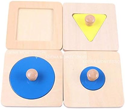 Adena Montessori Colorful Multiple Shape Puzzles Toys for 6-12 Months 1 Year Old Toddler Babies First Shapes Geometric Jumbo Knob Wooden Puzzle Color Sorter (4 Pieces)