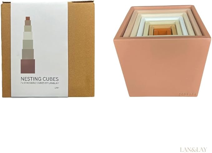 Wood Stacking Blocks for Toddlers 1-3 | LAN&Lay Durable Building Blocks | Wooden Educational Toys, Neutral