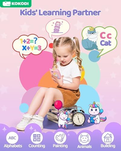 KOKODI Kids Smart Phone Toys, Birthday Gifts Unicorn Toddler Play Phone for Girls 3-10, Touchscreen HD Dual Camera Cell Phone for Kids, Travel Toy Preschool Learning Toy for Kids