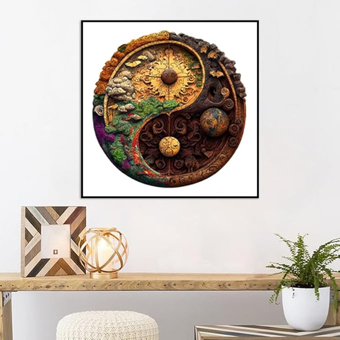 Wooden Puzzles for Adults Kids, Yin Yang Wooden Jigsaw Puzzle, Unique Round Shaped Puzzles, Premium Box Wood Cut Puzzles for Teens, Best Family Ideas (L-11.4 * 11.2in-238pcs)