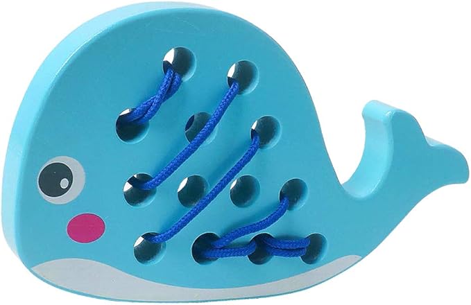Skrtuan Wooden Lacing Whale Toy - Montessori Travel Puzzle Game with Car & Airplane, Fine Motor Skills Educational Toys for Toddlers 3 4 5 Years
