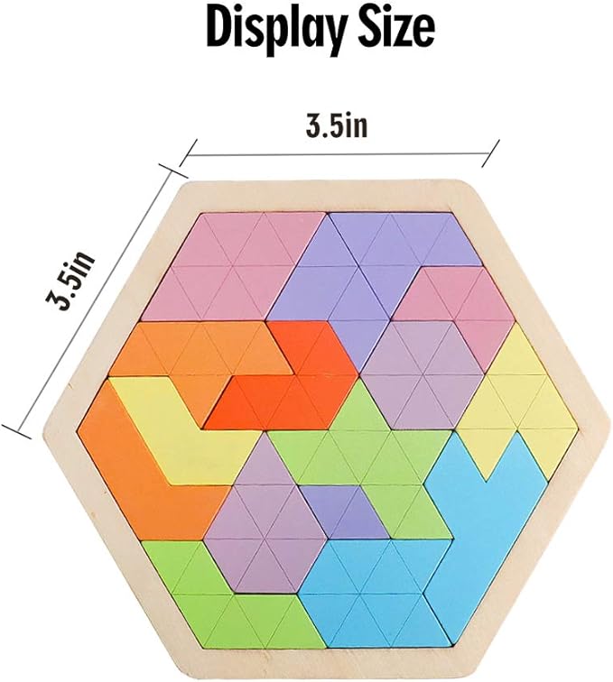 Skrtuan Wooden Hexagon Puzzle for Kid Adults Wooden Blocks Puzzle Brain Teasers Toy Shape Pattern Blocks Tangram Puzzles Games Family Portable Montessori Educational Gift for Kid Children