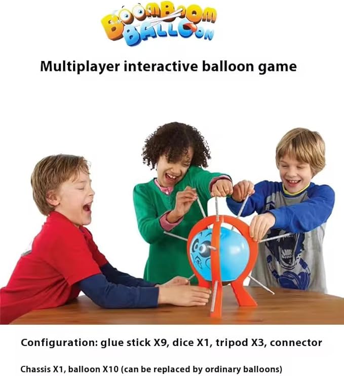 Balloon Blast Party Game Set, Family Fun Tabletop Game with 10 Balloons, 9 Sticks, Dice, Stand, Red Frame