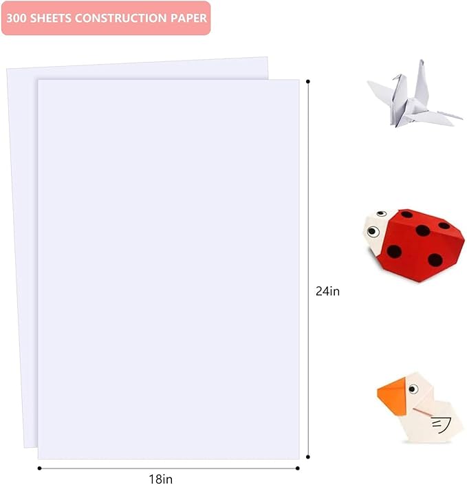 300 Sheets Arts Craft Paper for Drawing 18” x 24” White Construction Paper for Coloring, Creating, School Art Project Supplies, Standard Weight