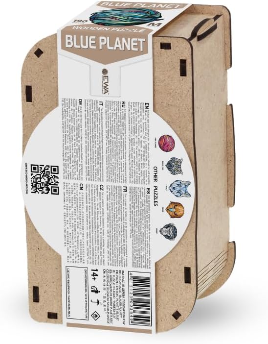Eco-Wood-Art Wooden Puzzle - Blue Planet M | Unique Round Jigsaw Puzzle for Adults | 3D Earth Globe Decor | 300 Intricate Pieces | Eco-Friendly Home Decor Gift