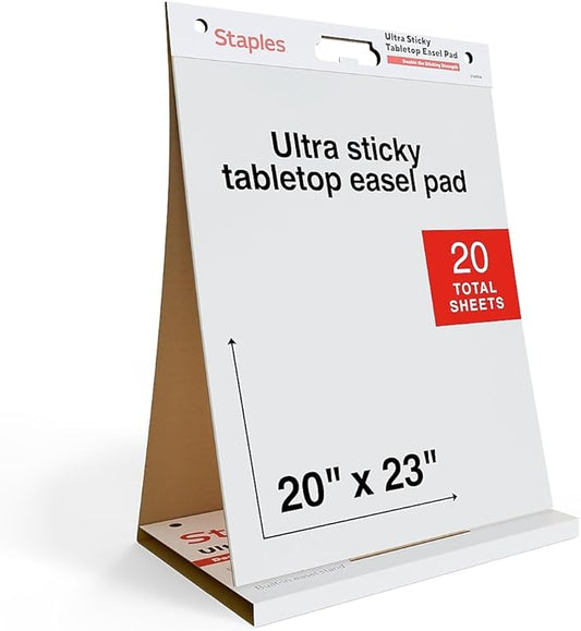 Staples Ultra Sticky Tabletop Easel Pad, 20" x 23", 20 Sheets/Pad (ST62836)