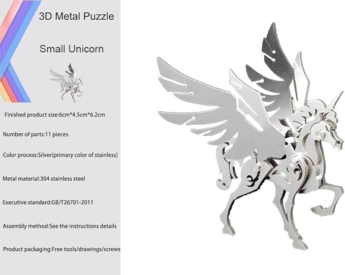 3D Metal Model Kits, Mechanical Small Unicorn 3D Metal Puzzle,Steel Divine Beast Series DIY Animal Brain Teasers Simple 3D Puzzles Home Decor Art Craft Gifts Toys for Adult