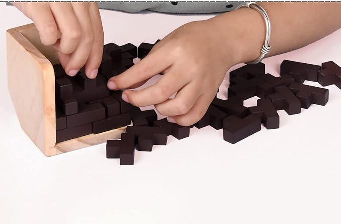 3D Wooden Brain Teaser Puzzle Cube Wooden Puzzles T-Shaped Jigsaw Logic Puzzle Game Puzzles Educational Toy for Kids and Adults (Coffee)