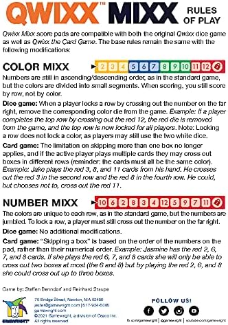 Gamewright Qwixx Mixx - Genuine Enhanced Game Play Add-On Replacement Scorecards for Qwixx - A Fast Family Dice Game, 8 + years