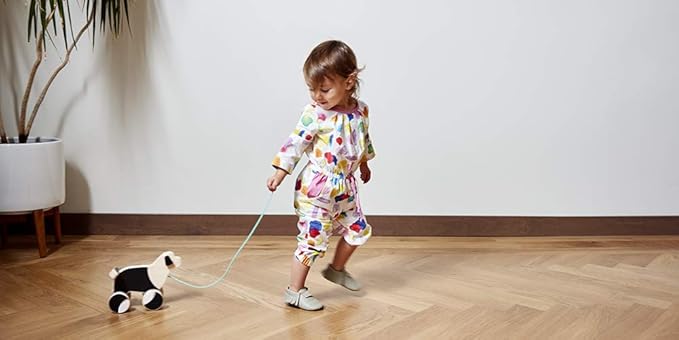 LOVEVERY |The Pull Pup | Wooden Push Pull Toy, Black/White/Natural Wood, Sustainable Toy for Toddler, Ages 18+ Months