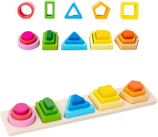 Wooden Sorting & Stacking Toys, Montessori Toys for 3 4 5 Years Old Toddlers, Color Recognition Stacker Shape Sorter Puzzles, Gift for Baby Boys Girls…