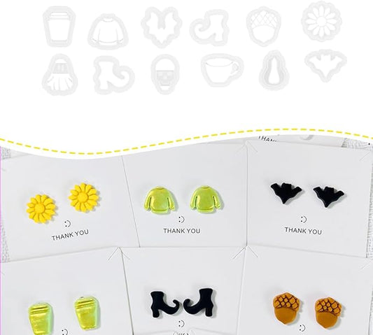 12PCS Mini Halloween Clay Cutters for Polymer Clay Jewelry – Small Clay Earring Cutters, Fall Pumpkin Coffee Boot Shapes, Polymer Clay Tools & Molds Kit
