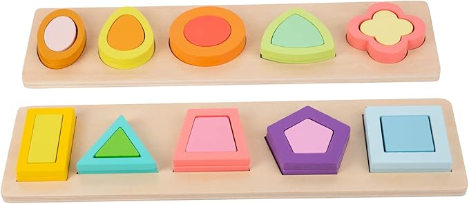 Adena Montessori Colorful Multiple Shape Puzzles Toys for 6-12 Months 1 Year Old Toddler Babies First Shapes Geometric Jumbo Knob Wooden Puzzle Color Sorter (10 Pieces)