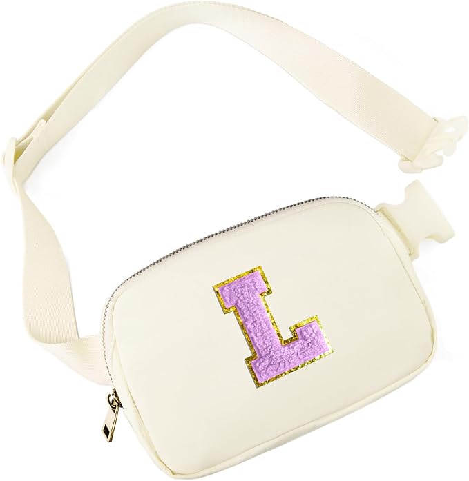 Gitus Gifts for 8 9 10 11 12 Year Old Girls Belt Bag Fanny Pack Crossbody Bags with Initial Letter Patch Cute Stuff Birthday Gifts for Teen Girls Women Personalized Trend Stuff (Ivory-L)