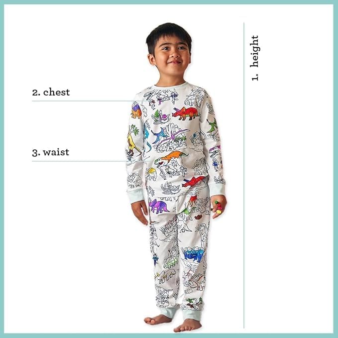 eatsleepdoodle coloring pajamas for boys and girls, with 10 washable markers, Kids Colorable Pajama 100% cotton