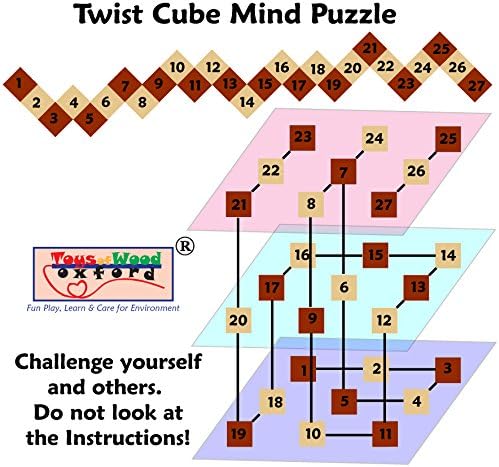Wooden Twist Cube IQ Puzzle - Wooden Brain Teaser - Brain Teaser Puzzle for Children Teenager Adults - Mens Gift Sets for Him-Gifts for Men Who Have Everything - Stocking Fillers Stuffers