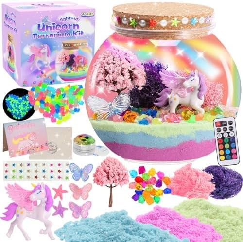 Unicorn Light-Up Terrarium Kit for Kids - Multicolor LED Night Light Birthday Gifts - Unicorn Toys for Girls Ages 4-6 7 8 9 10 Year Old - Kids Arts and Crafts Kit