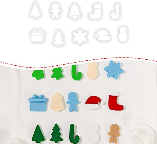 Xaekicr 10 Pcs Christmas Polymer Clay Cutters Set – Holiday Clay Cutters for Earrings, Ornaments & Jewelry Making – Gingerbread, Snowman, Tree Shapes – Clay Tools for Polymer Clay Crafts