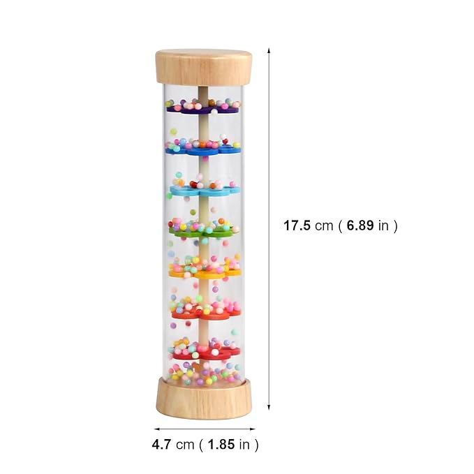 WODI Wooden Baby Rattle Rainstick Rainmaker Montessori Musical Toy for Infants Toddlers Newborns 0-3-6-9-12 Months Sensory Development