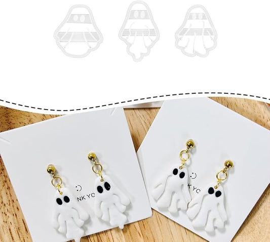 Halloween Ghost Polymer Clay Cutters – 3 Pcs Spooky Clay Cutters for Earrings and DIY Crafts, Polymer Clay Tools for Jewelry Making