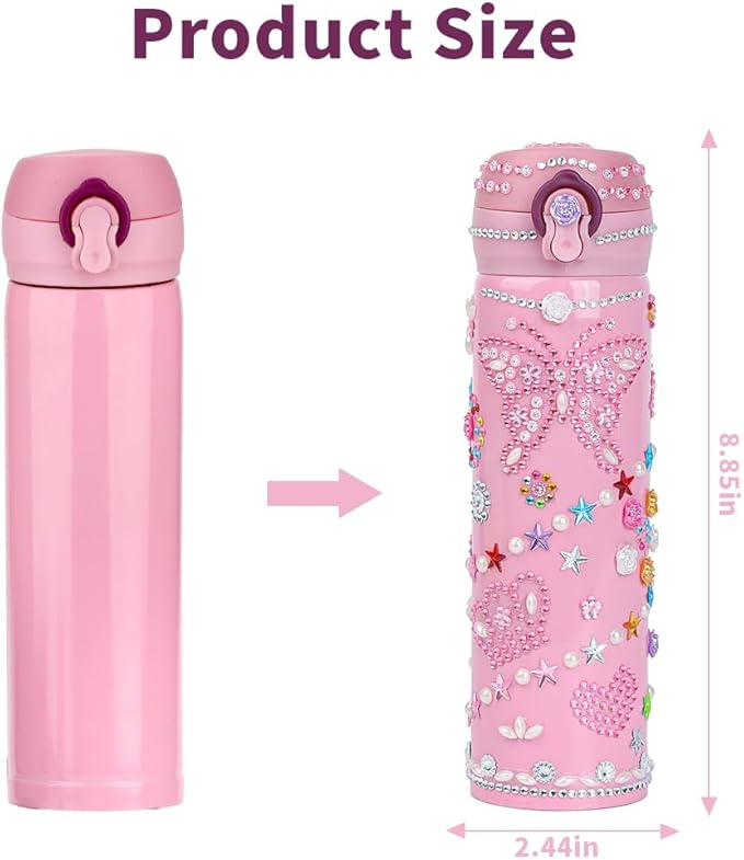 Gifts for Girls, Decorate Your Own Water Bottle for Girls with Gem Stickers, Girls Fun DIY Arts and Crafts Kit for Children Ages 4-6-8-12, Birthday Gifts for Teen Graduation Back to School Gift Ideas
