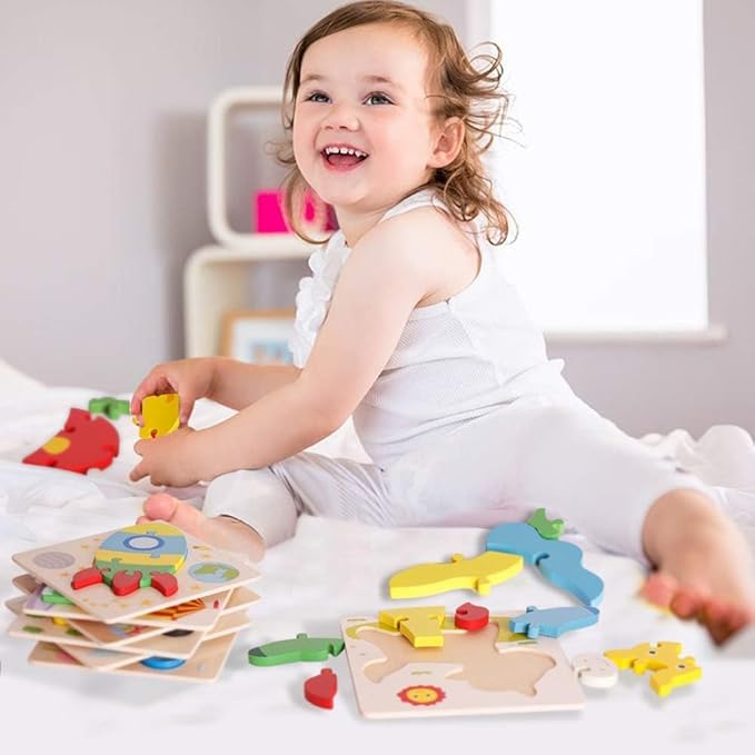 Wooden Puzzle Jigsaw Toy, 8 Pack Puzzle Toys for Toddlers 3-4 Years Old boy and Girl Birthday Gift Educational Kids Toys