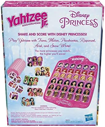 Hasbro Gaming Yahtzee Jr.: Disney Princess Edition Board Game for Kids Ages 4 and Up, for 2-4 Players, Counting and Matching Game for Preschoolers (Amazon Exclusive)