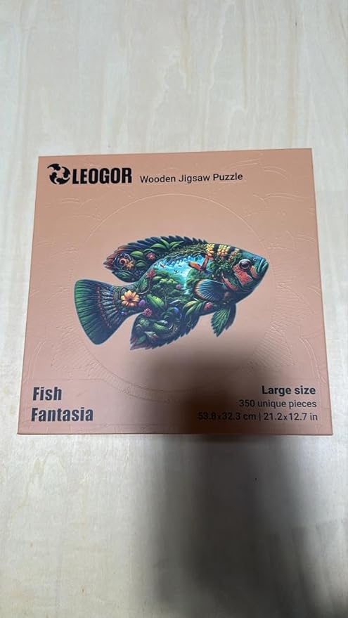 LEOGOR Wooden Jigsaw Puzzles for Adults 350 Pieces (21.2 × 12.7 in), Fish Puzzle, Extra-Thick 5mm Wood, Colorful Ocean Scene, Unique Animal Shapes, Beautiful Sea Life Gift for Adults and Teens