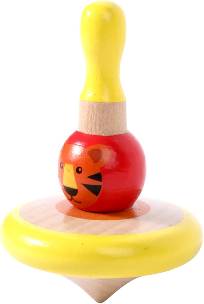 WODI 3PCS Wooden Spinning Tops - Adorable Animal Gyroscope Toys for Toddlers, Safe & Fun Montessori Educational Gift, Fidget Spinner for Kids/Toddlers (#2)