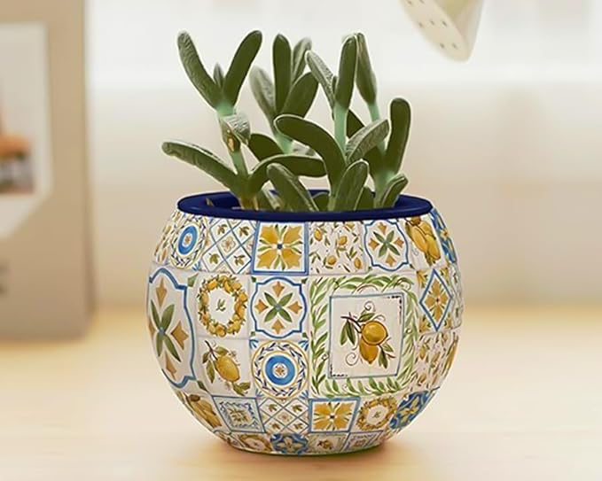 PieceRelax 3D Puzzle Planter - Retro Tiles - Danish Folklore Style, Home Decor Flower Pots for Indoor Cactus, Succulents Pots [K1104]