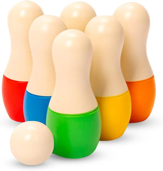 Shumee Montessori Wooden Kids Bowling Set 2+ Years, Eco-Friendly Toddler Bowling Sets with 6 Pins & Ball, Indoor/Outdoor Bowling Set for Kids, Muscle & Brain Development, 100% Child-Safe Toy