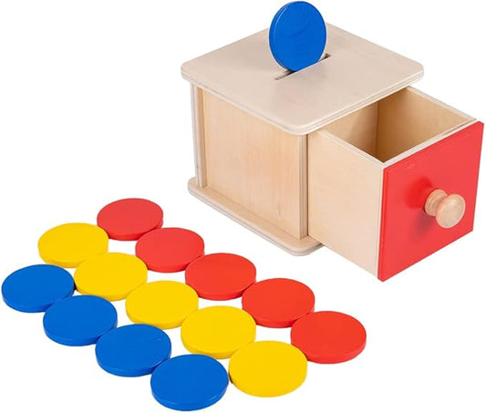 Adena Montessori Coin Lock Box,2 in 1 Object Permanence Box Toys for 1 Year Old Baby Coins,Wooden Mechanisms Help Develop Probelm Solving Skills Toys for 6-12 Month Infant Toys,Learning Kids Gifts
