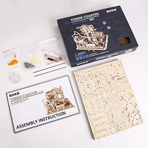 ROKR 3D Wooden Puzzles Marble Run Set - Mechanical Model Kit for Adults DIY Roller Coaster Toys Gifts (Marble Fortress)