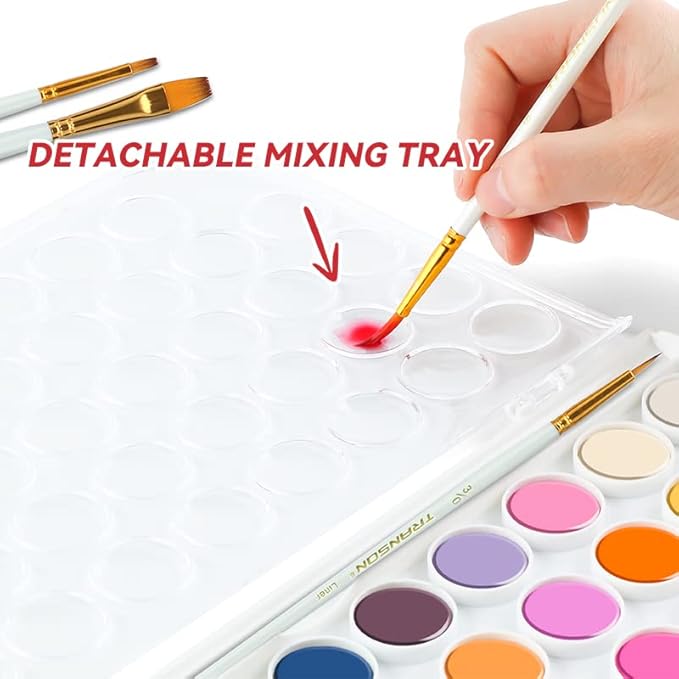 TRANSON 48 Colors Watercolor Paint Set with 4pcs Paint Brushes and 1pcs Water Brush Pen for Adults, Students, Beginners and Artists