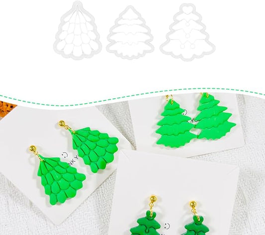 Xaekicr Christmas Tree Polymer Clay Cutters – 3 Style Clay Cutters for Holiday Earrings, Christmas Clay Tools for Polymer Clay Jewelry and Crafts