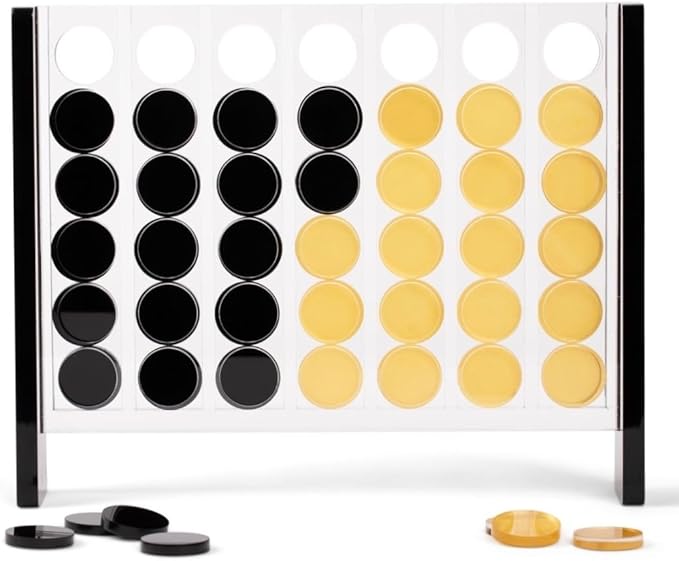 Unique Four in a Row - Acrylic 4 in a Row Game - Board Game Decor - Coffee Table Game - 2 Player Family Game - Connect The Four Pieces - Classic Strategy Game (Black and Gold)