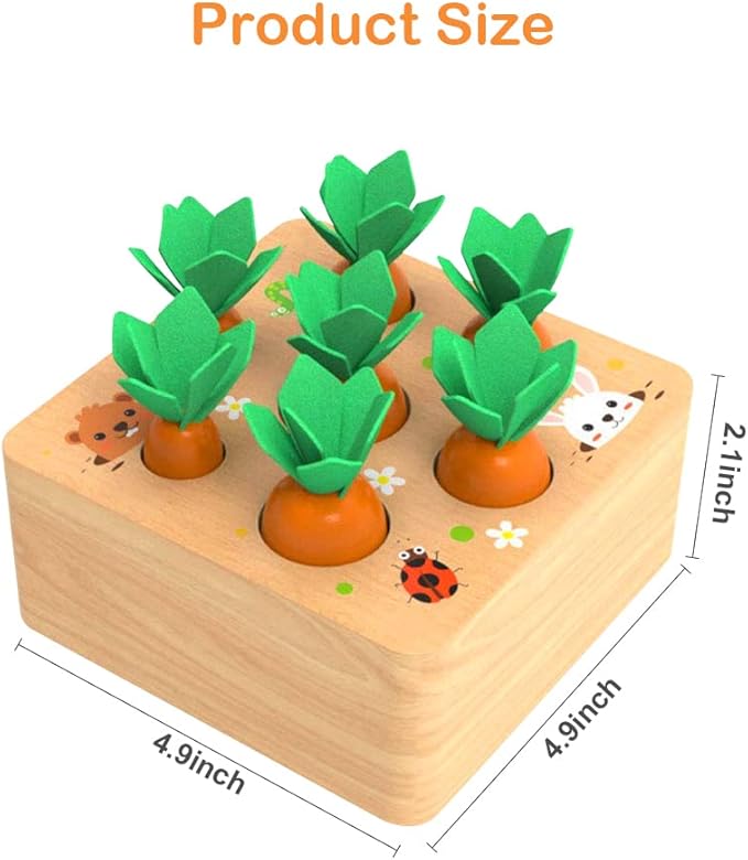 Montessoritoys for 1 Year Old, Wooden Toys Developmental Shape Sorting & Matching Puzzle Carrots Harvest Game, Birthday Gifts for Toddlers Babies Boys and Girls 6-12 Months Christmas