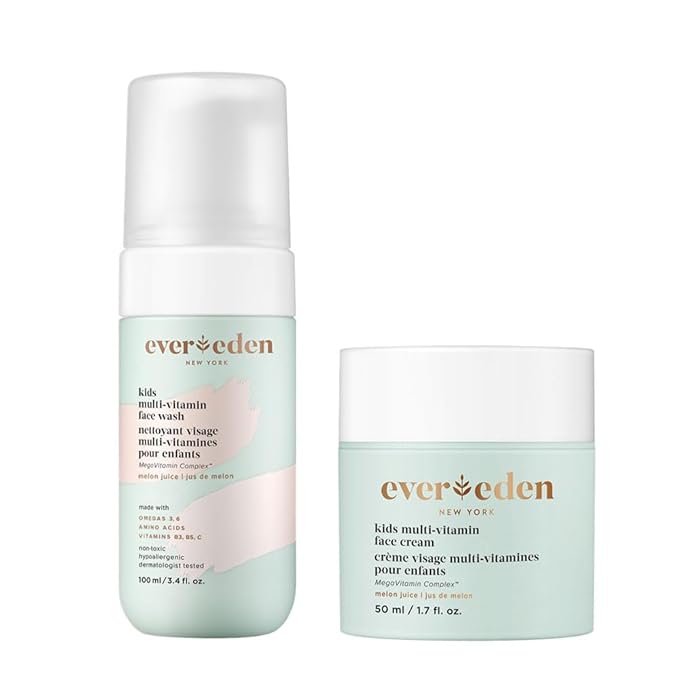 Evereden Kids Happy Face Duo (Melon Juice) - Multi-Vitamin Face Wash & Face Cream Set - Clean & Vegan Skin Care for Kids 3+ - Moisturizing, Nourishing, & Protective Skin Care Set