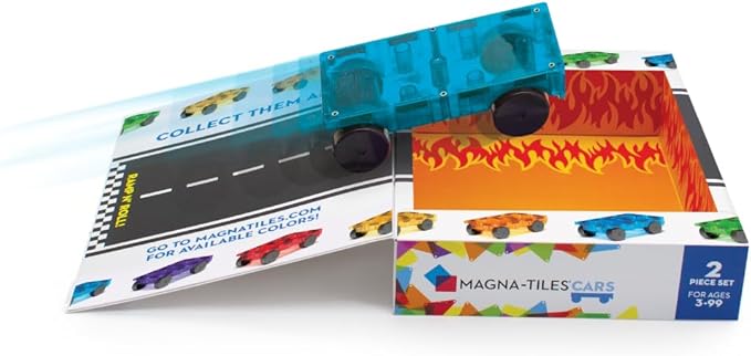 MAGNA-TILES Cars – Blue & Orange 2-Piece Magnetic Construction Set, The Original Magnetic Building Brand