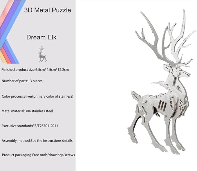 3D Metal Model Kits, Mechanical Larger Elk 3D Metal Puzzle,Steel Mythology Animal Series DIY Brain Teasers Simple 3D Puzzles Home Decor Art Craft Gifts Toys for Adult