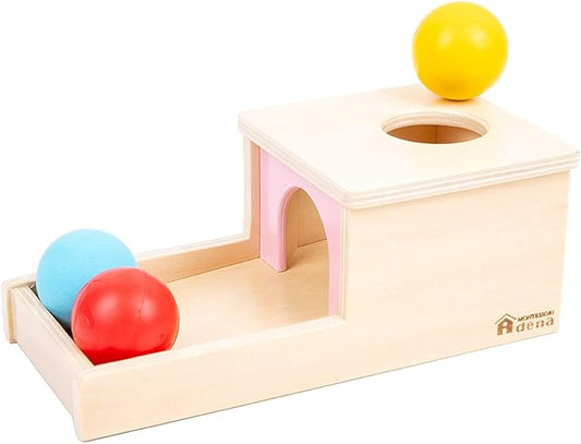 Adena Montessori Object Permanence Box with Tray Three Balls Montessori Toys for 6-12 Months Baby 1 Year Old Infant Toddler (Small Box - for Girl)