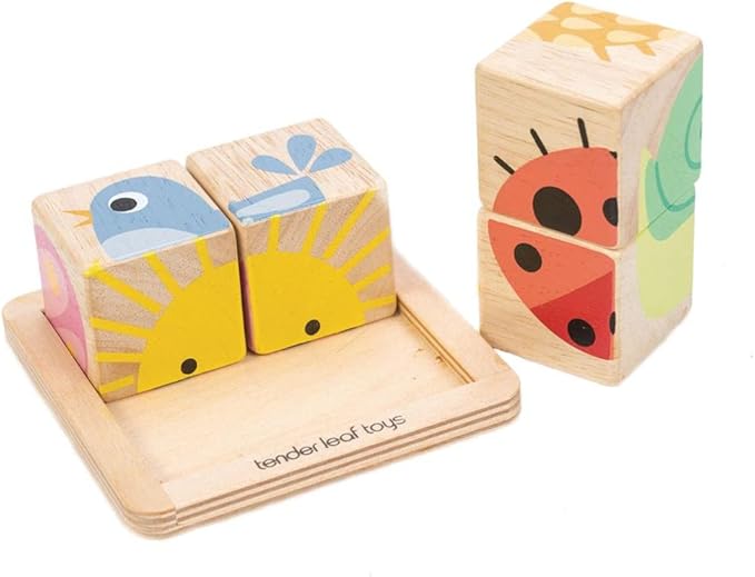 Tender Leaf Toys - Baby Blocks - 5 Pieces My First Wooden Jigsaw Puzzle with Storage Tray for Toddlers 18M+