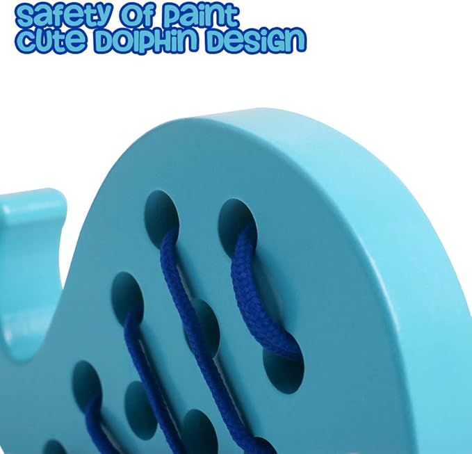 Skrtuan Wooden Lacing Whale Toy - Montessori Travel Puzzle Game with Car & Airplane, Fine Motor Skills Educational Toys for Toddlers 3 4 5 Years