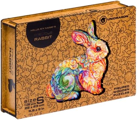 UNIDRAGON Original Wooden Jigsaw Puzzles - Precious Rabbit, 106 Pieces, Small Size 8.6"x9", Beautiful Gift Package, Unique Shape Best Gift for Adults and Kids