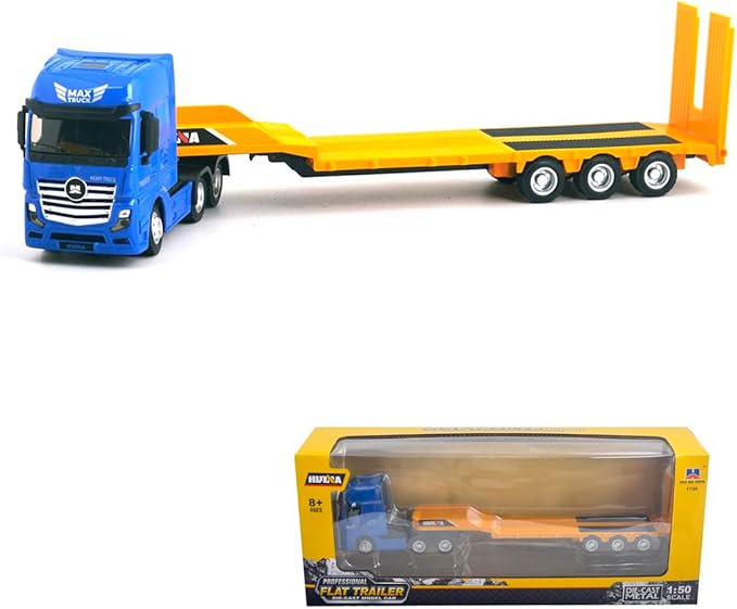 Ailejia Flatbed Truck Trailer Vehicles Toys Big Heavy Duty Tractor Flat Trailer Low Boy Transport Semi Trailer Tractor Truck Metal Construction Vehicle Models Toys for Kids (Flattrailer)