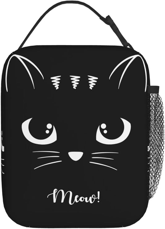 Black Cat Reusable Lunch Box Food Bag Insulated Lunch Bag for Teenage Boys Girls School Beach