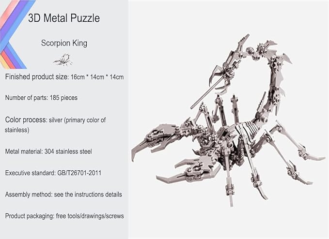 3D Metal Model Kits, Mechanical Scorpion King 3D Metal Puzzle,Steel Warcraft Collection DIY Animal Brain Teasers Simple 3D Puzzles Home Decor Art Craft Gifts Toys for Adult Teens