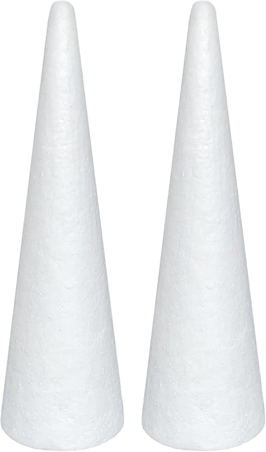 Crafjie Foam Cones for DIY Arts and Crafts (4.1 x 13.6 in, 2 Pack), White Polystyrene Christmas Tree Foam Cones Craft Supplies, for DIY Home Craft Project, Christmas Tree, Table Centerpiece
