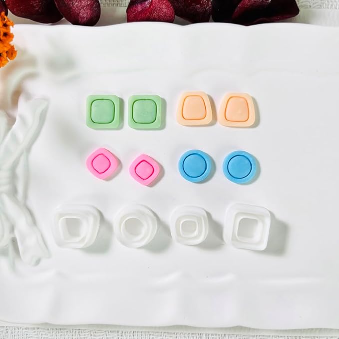 Polymer Clay Cutters Geometric Stud Earring Set – 4 Pairs Modern Clay Cutters for Polymer Clay Jewelry, Clay Tools and Molds for DIY Earrings