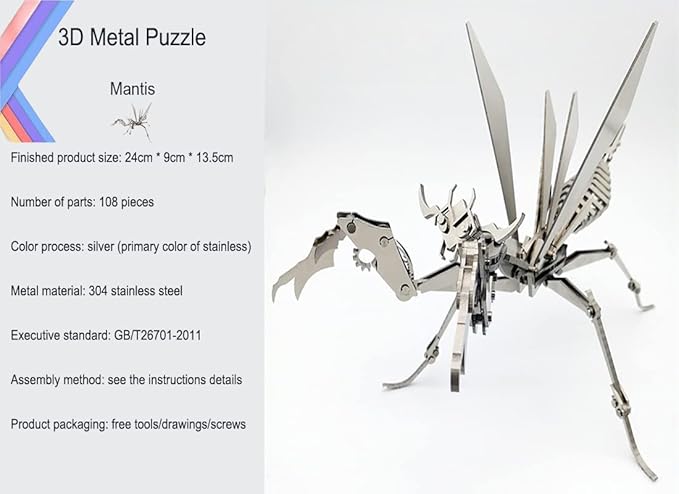 3D Metal Model Kits, Mechanical Mantis 3D Metal Puzzle,Steel Warcraft Collection DIY Animal Brain Teasers Simple 3D Puzzles Home Decor Art Craft Gifts Toys for Adult